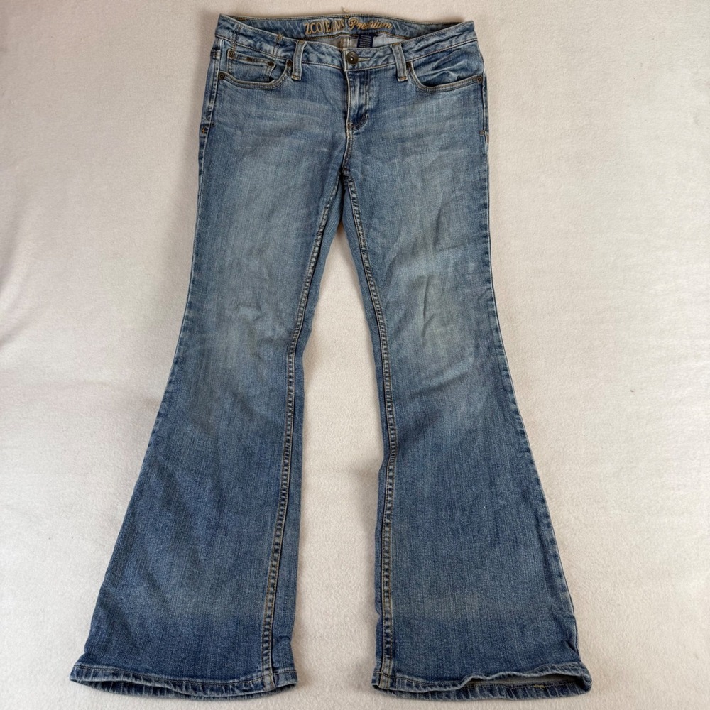 Y2K ZCO Jeans Premium Women Wash Flare Leg Denim Jeans Mid Rise Blue Size 11